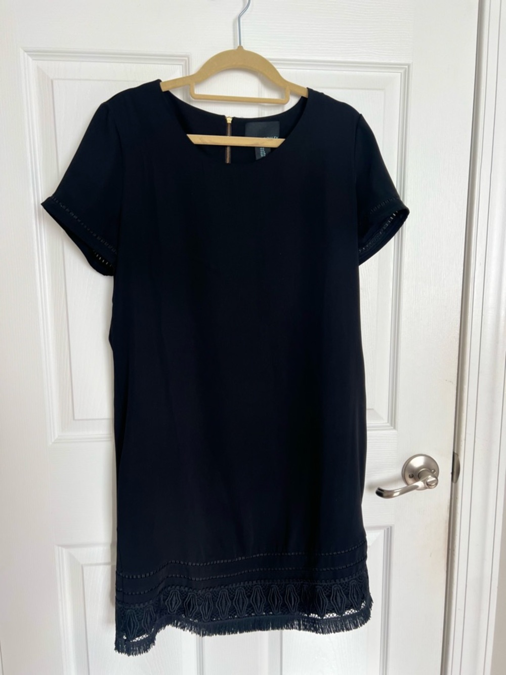 Cynthia Rowley Black Short-Sleeve Mini Dress with Fringe Hem